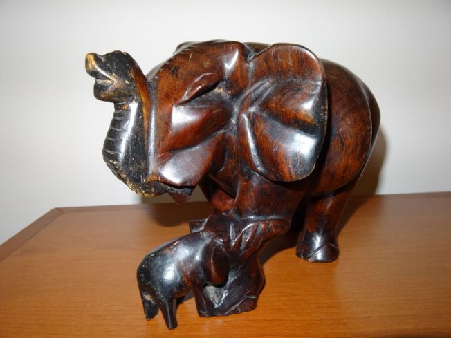 Mother and baby carved elephant